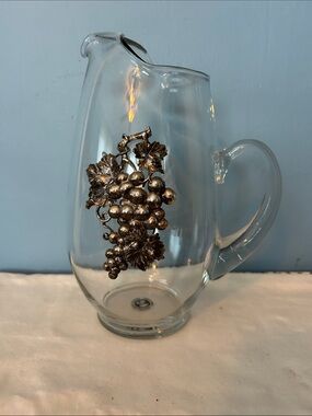 Arthur Court Clear Glass Pitcher with Gold Grape Accent